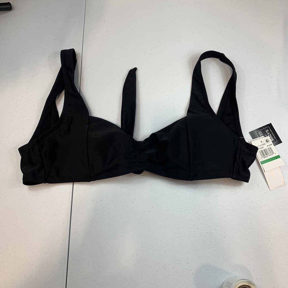 Salt & Cove Junior's Swim Bikini Top L Black Tie Back Wide Strap Center Ruched